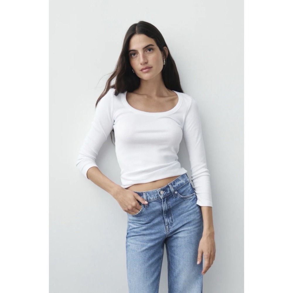 AYR The Open Ended Ribbed Knit Long Sleeve Top Sz S Pima Cotton Momcore $98